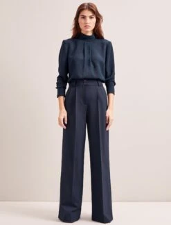 Margot New Wool Wide Leg Trouser - Navy -Cefinn Clothing Store SP24 TR70 MARGOT NAVY LS 6637