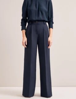Margot New Wool Wide Leg Trouser - Navy -Cefinn Clothing Store SP24 TR70 MARGOT NAVY LS 6643