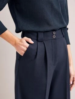 Margot New Wool Wide Leg Trouser - Navy -Cefinn Clothing Store SP24 TR70 MARGOT NAVY LS 6652