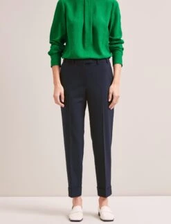 Clement New Wool Easy Waist Turn Up Trouser - Navy -Cefinn Clothing Store SP24 TR77 CLEMENT NAVY LS 7092