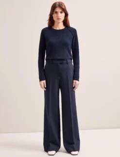 Terence New Wool Wide Leg Trouser - Navy -Cefinn Clothing Store SP24 TR86 TERENCE NAVY LS 6920