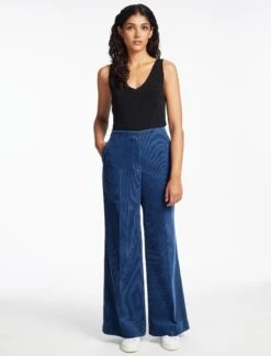 Harlow Corduroy Wide Leg Trouser - Blue -Cefinn Clothing Store SP24 TR88 HARLOW BLUE LS 350