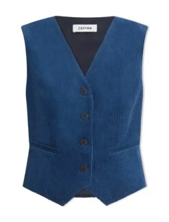 Wyatt Corduroy Waistcoat - Blue -Cefinn Clothing Store SP24 W6 WYATT BLUE LS 1866