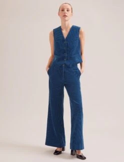 Wyatt Corduroy Waistcoat - Blue -Cefinn Clothing Store SP24 W6 WYATT BLUE LS 18868