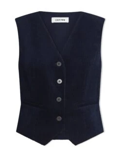 Wyatt Corduroy Waistcoat - Navy -Cefinn Clothing Store SP24 W6 WYATT NAVY LS
