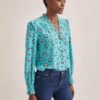 Stella Silk Shirt - Mint Posy Print