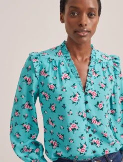 Stella Silk Shirt - Mint Posy Print -Cefinn Clothing Store STELLA MINT ROSE 2519