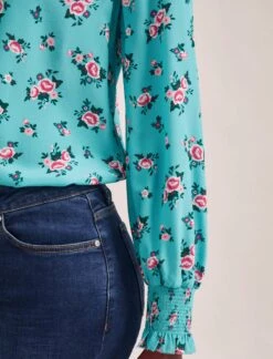 Stella Silk Shirt - Mint Posy Print -Cefinn Clothing Store STELLA MINT ROSE 2528