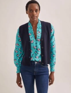 Stella Silk Shirt - Mint Posy Print -Cefinn Clothing Store STELLA MINT ROSE 2560
