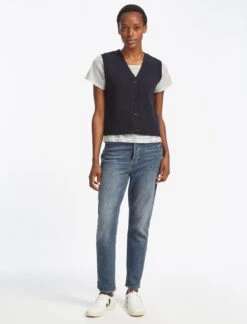 Meryl Wool V Neck Waistcoat - Navy -Cefinn Clothing Store SU22 K69 MERYL NAVY LS 25260