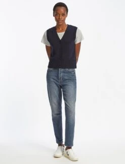 Meryl Wool V Neck Waistcoat - Navy -Cefinn Clothing Store SU22 K69 MERYL NAVY LS 25296