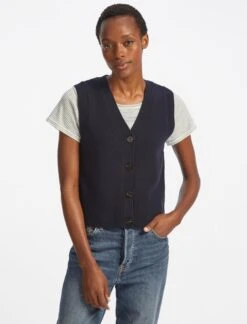 Meryl Wool V Neck Waistcoat - Navy -Cefinn Clothing Store SU22 K69 MERYL NAVY LS 25309
