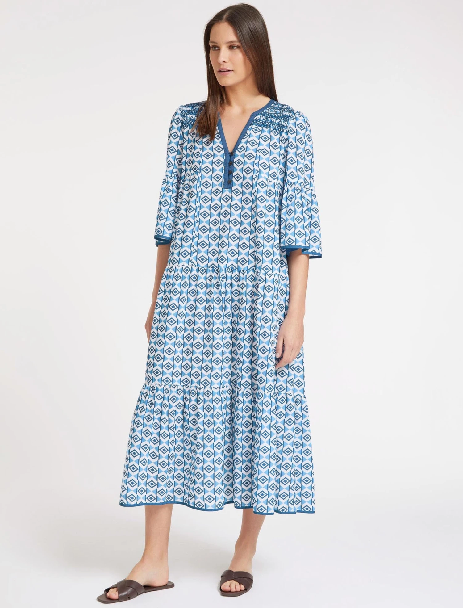 Hester Cotton Maxi Dress - Blue Diamond Geo Print 6 Hester Cotton Maxi Dress - Blue Diamond Geo Print - Image 4