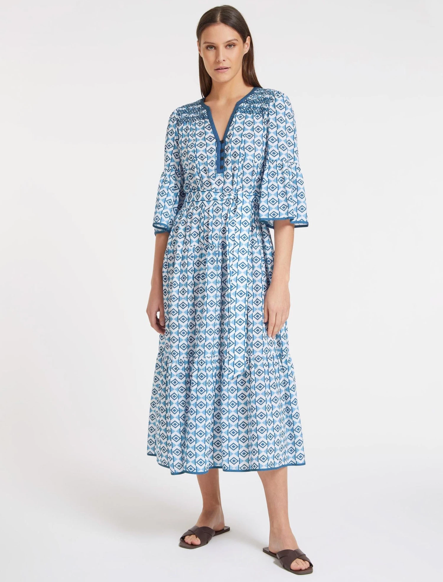 Hester Cotton Maxi Dress - Blue Diamond Geo Print 3 Hester Cotton Maxi Dress - Blue Diamond Geo Print