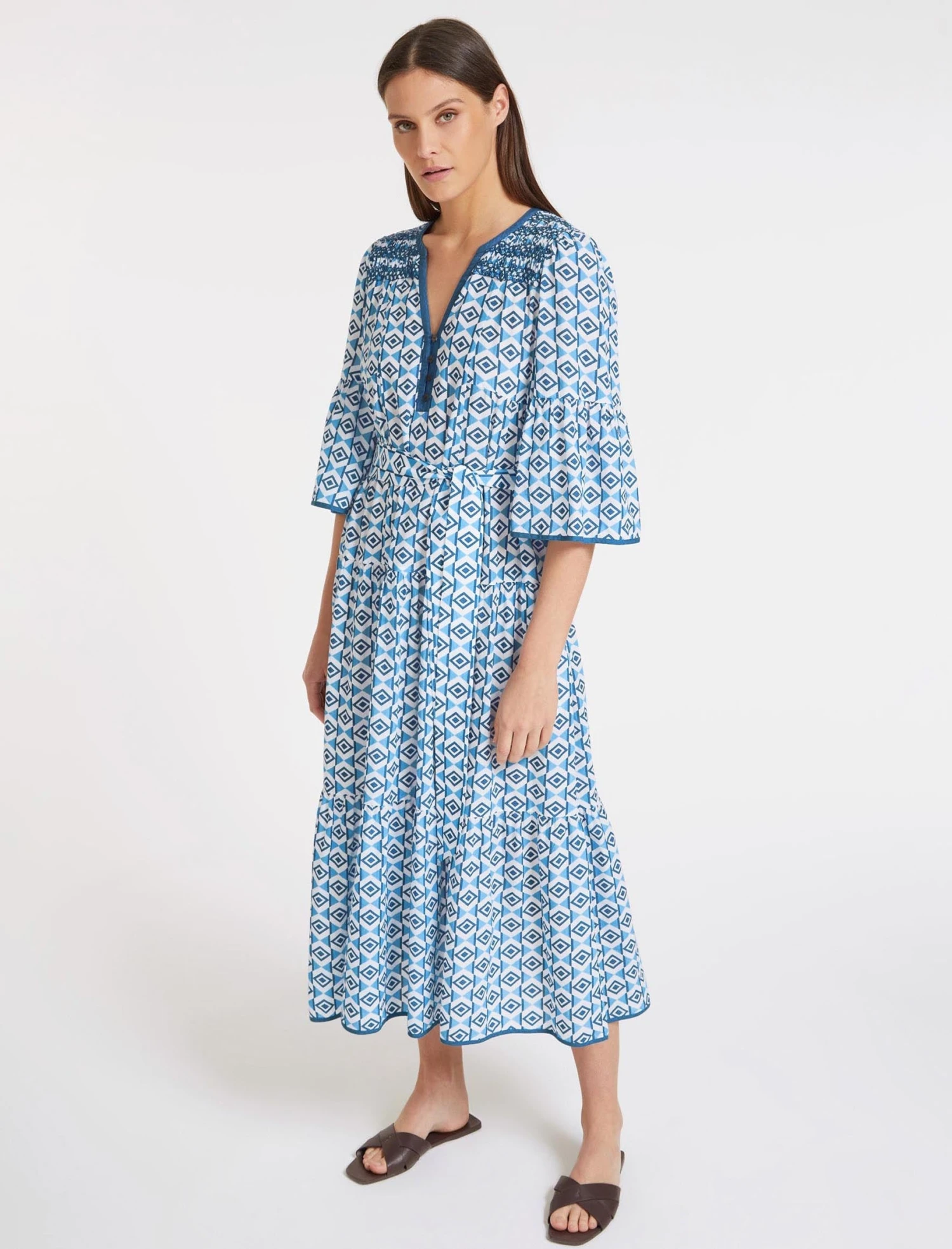 Hester Cotton Maxi Dress - Blue Diamond Geo Print 7 Hester Cotton Maxi Dress - Blue Diamond Geo Print - Image 5