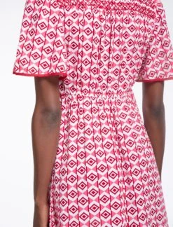 Gina Cotton Maxi Dress - Pink Diamond Geo Print -Cefinn Clothing Store SU23 D538 GINA PINKDIAMONDGEOPRINT LS0255