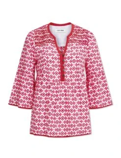Hester Cotton Blouse - Pink Diamond Geo Print -Cefinn Clothing Store SU23 HESTER PINKDIAMONDGEOPRINT CO