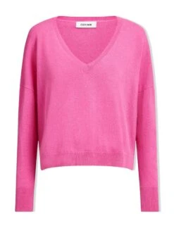 Joely Cashmere Curved Hem Boxy Jumper - Hot Pink -Cefinn Clothing Store SU23 K67 JOELY HOTPINK CO 1