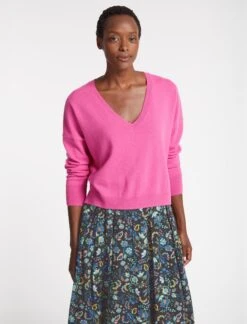 Joely Cashmere Curved Hem Boxy Jumper - Hot Pink -Cefinn Clothing Store SU23 K67 JOELY HOTPINK LS 1998