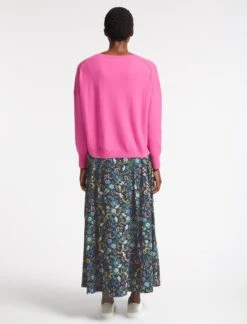 Joely Cashmere Curved Hem Boxy Jumper - Hot Pink -Cefinn Clothing Store SU23 K67 JOELY HOTPINK LS 2005