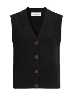 Meryl Wool V Neck Waistcoat - Black -Cefinn Clothing Store SU23 K69 MERYL BLACK CO