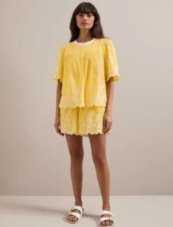 Bonnie Organic Cotton Blouse - Yellow White -Cefinn Clothing Store SU24 B157 Alana YELLOWWHITE LS 746