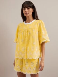 Bonnie Organic Cotton Blouse - Yellow White -Cefinn Clothing Store SU24 B157 Alana YELLOWWHITE LS 779