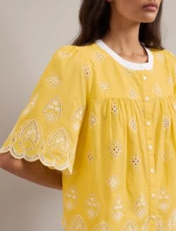 Bonnie Organic Cotton Blouse - Yellow White -Cefinn Clothing Store SU24 B157 Alana YELLOWWHITE LS 822