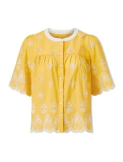 Bonnie Organic Cotton Blouse - Yellow White -Cefinn Clothing Store SU24 B157 BONNIE YELLOWWHITE CO