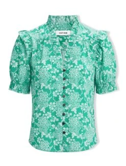 Stella Silk Blouse - Green Damask Print -Cefinn Clothing Store SU24 B158 STELLA GREENDAMASKPRINT LS