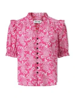 Stella Silk Blouse - Hot Pink Damask Print -Cefinn Clothing Store SU24 B158 STELLA HOTPINKDAMASKPRINT CO