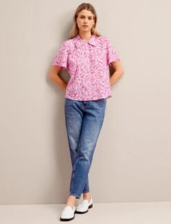 Pippi Cotton Blend Blouse - Hot Pink Blossom Print -Cefinn Clothing Store SU24 B159 PIPPI HOTPINKBLOSSOMPRINT LS 26934