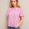 Pippi Cotton Blend Blouse - Hot Pink Blossom Print -Cefinn Clothing Store SU24 B159 PIPPI HOTPINKBLOSSOMPRINT LS 26947