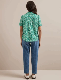 Pippi Cotton Blend Blouse - Mid Green Blossom Print -Cefinn Clothing Store SU24 B159 PIPPI MIDGREENBLOSSOMPRINT LS 1278
