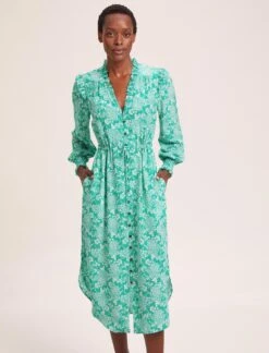 Stella Silk Midi Dress - Green Damask Print 16 Stella Silk Midi Dress - Green Damask Print -Cefinn Clothing Store SU24 D368 STELLA GREENDAMASKPRINTS LS 39160
