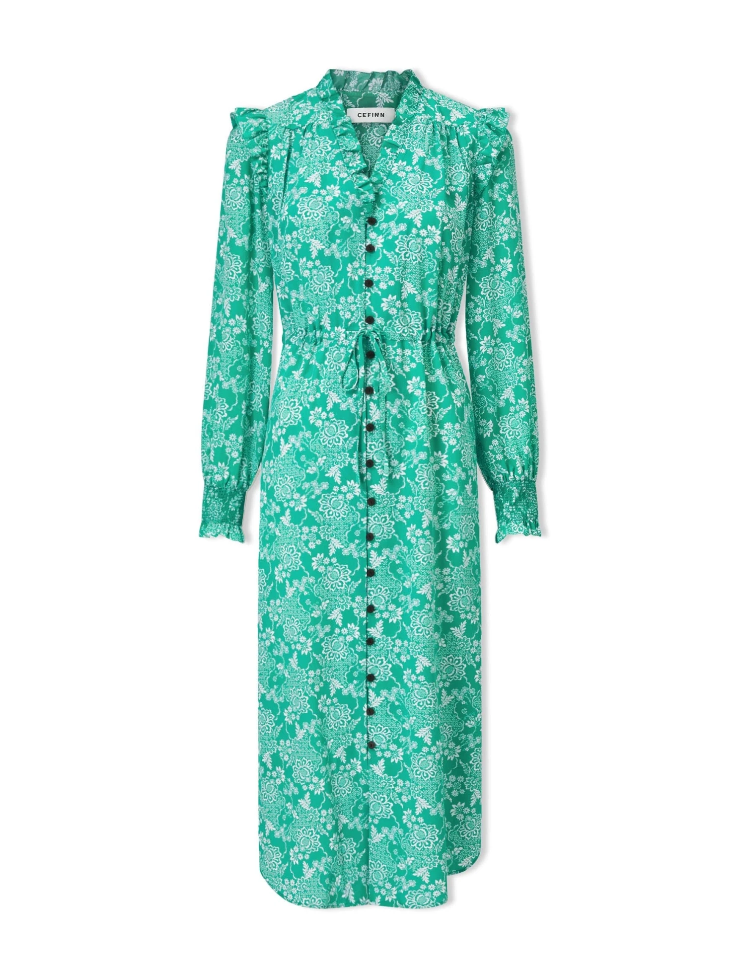 Stella Silk Midi Dress - Green Damask Print 11 Stella Silk Midi Dress - Green Damask Print - Image 9