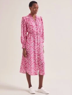 Stella Silk Midi Dress - Hot Pink Damask Print 15 Stella Silk Midi Dress - Hot Pink Damask Print -Cefinn Clothing Store SU24 D368 STELLA HOT PINK DAMASK PRINT LS 0348