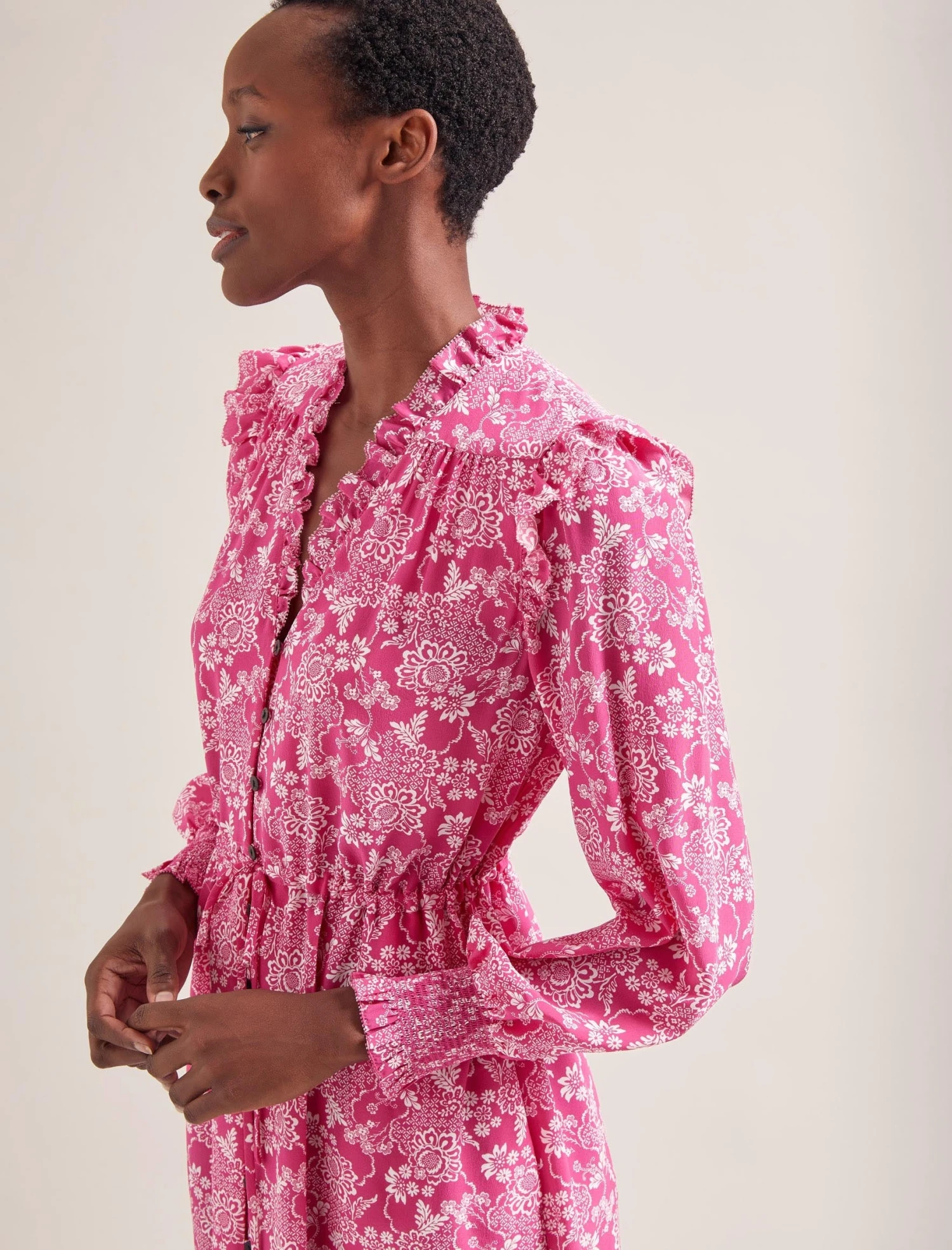 Stella Silk Midi Dress - Hot Pink Damask Print 5 Stella Silk Midi Dress - Hot Pink Damask Print - Image 3