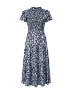 Sabrina Cotton Blend Maxi Dress - Blue Ditsy Carnation Print -Cefinn Clothing Store SU24 D514 SABRINA BLUEDITSYCARNATIONPRINT CO