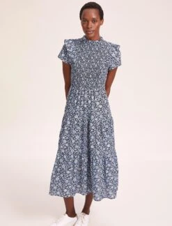 Sabrina Cotton Blend Maxi Dress - Blue Ditsy Carnation Print -Cefinn Clothing Store SU24 D514 SABRINA BLUEDITSYCARNATIONPRINT LS 39704