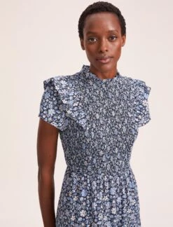 Sabrina Cotton Blend Maxi Dress - Blue Ditsy Carnation Print -Cefinn Clothing Store SU24 D514 SABRINA BLUEDITSYCARNATIONPRINT LS 39732