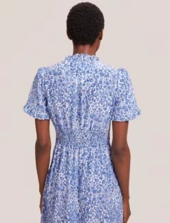 Tabby Silk Tea Dress - Blue Leopard Pansy Print -Cefinn Clothing Store SU24 D519 TABBY BLUELEOPARDPANSYPRINT LS 39799