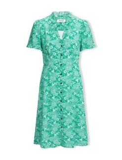 Tabby Silk Tea Dress - Green Damask Print -Cefinn Clothing Store SU24 D519 TABBY GREENDAMASKPRINT LS