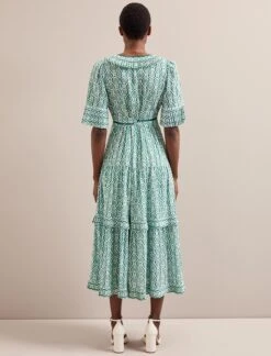 Cordelia Cotton Blend Maxi Dress - White Green Tudor Rose Print -Cefinn Clothing Store SU24 D543 CORDELIA WHITEGREENTUDORPRINT LS 5972