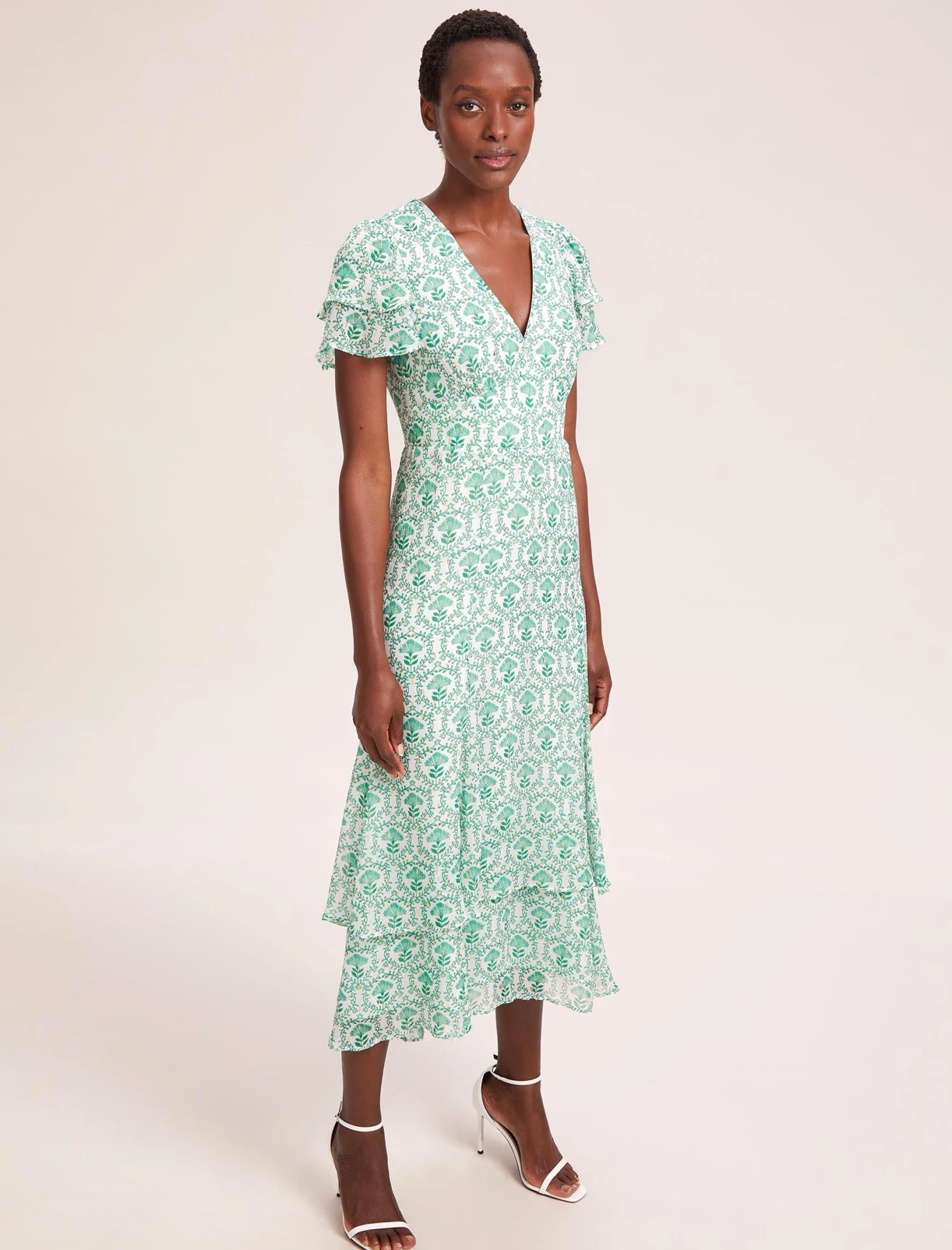 Lotta Gold Metallic Fil Coupé Maxi Dress - Pale Green Carnation Print 10 Lotta Gold Metallic Fil Coupé Maxi Dress - Pale Green Carnation Print - Image 8