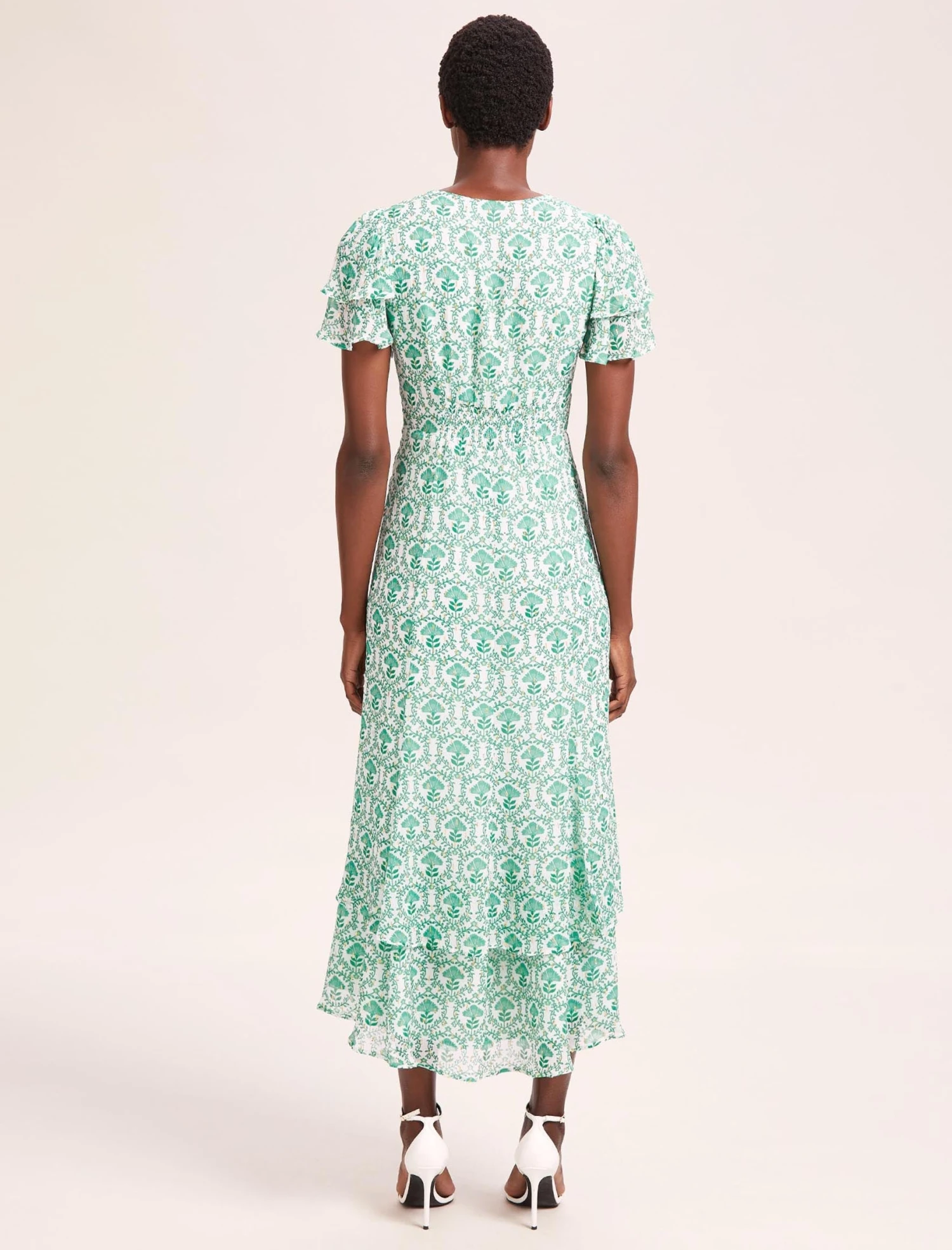 Lotta Gold Metallic Fil Coupé Maxi Dress - Pale Green Carnation Print 11 Lotta Gold Metallic Fil Coupé Maxi Dress - Pale Green Carnation Print - Image 9