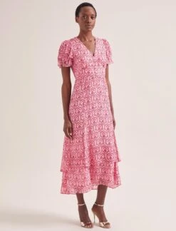 Lotta Gold Metallic Fil Coupé Maxi Dress - Pink Carnation Print -Cefinn Clothing Store SU24 D618 LOTTA PINK CARNATION LS 0231