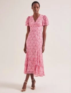 Lotta Gold Metallic Fil Coupé Maxi Dress - Pink Carnation Print -Cefinn Clothing Store SU24 D618 LOTTA PINK CARNATION LS 0252