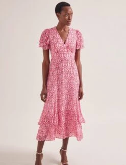 Lotta Gold Metallic Fil Coupé Maxi Dress - Pink Carnation Print -Cefinn Clothing Store SU24 D618 LOTTA PINK CARNATION LS 0274