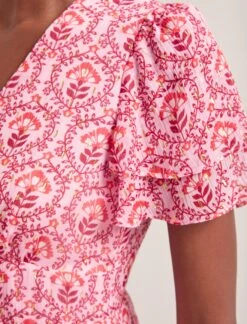 Lotta Gold Metallic Fil Coupé Maxi Dress - Pink Carnation Print -Cefinn Clothing Store SU24 D618 LOTTA PINK CARNATION LS 0291